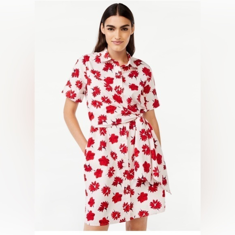 Free Assembly Women's‎ Wrap Shirt Dress with Short Sleeves
